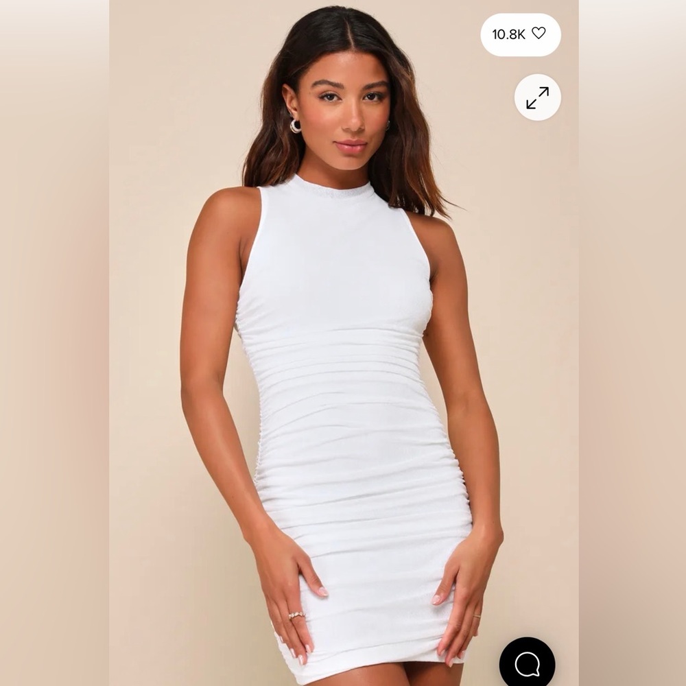 NWT-Lulu's White Mesh
Ruched Mock Neck Mini Dress